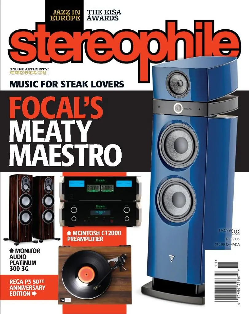 November 2023 Stereophile cover featuring the Focal Maestro Utopia Evo loudspeaker