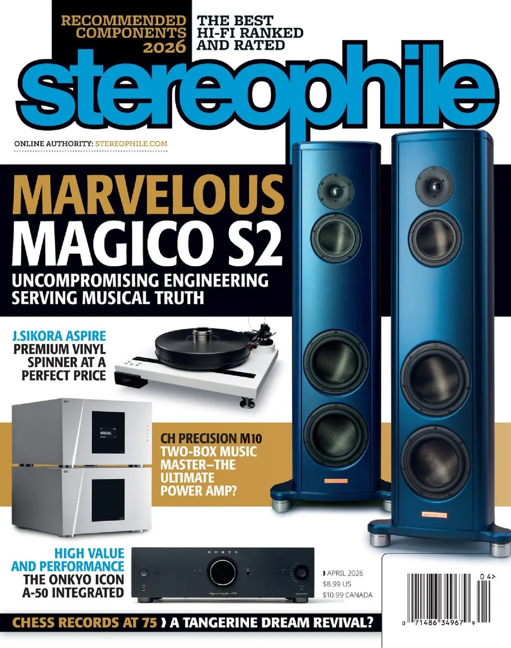 April 2026 Stereophile cover featuring the Magico S2 loudspeaker